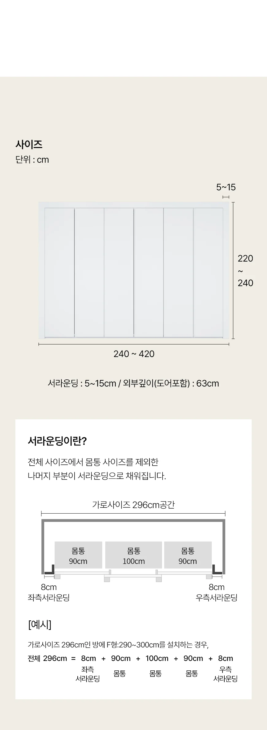 (소진완료)바이엘 채널 붙박이장 화이트 행거형(360~370cm(12자)) 상세 이미지 4
